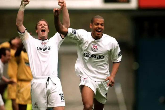 Framed Print : Millwall's Steven Reid and Stuart Nethercott Celebrate Goal in Nationwide League Division Two Match Against Rotherham United