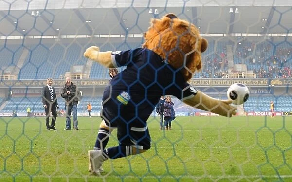 Millwall's Zampa the Lion Leads Exciting Half-Time Penalty Shootout vs. Bristol City in the Npower Championship (20-11-2011)