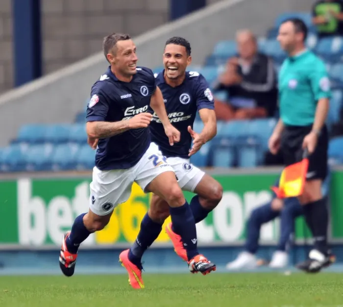Framed Print : Scott McDonald Scores First Goal for Millwall: Jubilant Celebration with Team Mates against Blackpool in Sky Bet Championship Match Framed Print : Scott McDonald Scores First Goal for Millwall: Jubilant Celebration with Team Mates against Blackpool in Sky Bet Championship Match