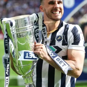 Millwall Celebrate Promotion to Sky Bet League One with Lee Gregory and the Trophy at Wembley Stadium