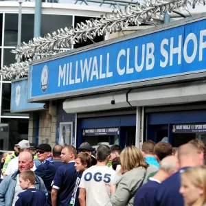 Millwall vs Nottingham Forest: The Den - Excited Fans Gather Outside the Club Shop (Npower Football League Championship, 13-08-2011)