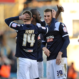 Millwall's Chris Wood and Teammates Celebrate Championship Victory over Leeds United