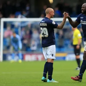 Millwall's Danny Shittu and Andy Wilkinson Celebrate Goal Against Cardiff City in Sky Bet Championship