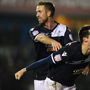 Millwall's John Marquis Celebrates Second Goal in FA Cup Fourth Round Upset Against Aston Villa (The Den, 25-01-2013)