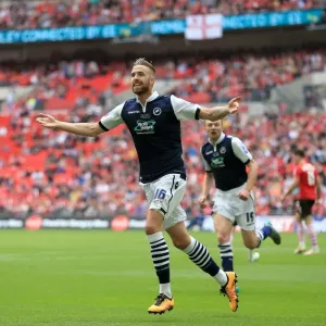 Millwall's Mark Beevers Celebrates First Goal in Sky Bet League One Play-Off Final against Barnsley at Wembley Stadium Millwall's Mark Beevers Celebrates First Goal in Sky Bet League One Play-Off Final against Barnsley at Wembley Stadium