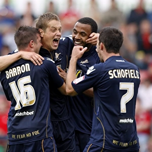 Millwall's Paul Robinson Celebrates Third Goal Against Bristol City in Npower Championship (07-08-2010)