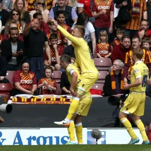 Millwall's Steve Morison and Byron Webster Celebrate Second Goal in Sky Bet League One Play-Off Semifinal vs. Bradford City (2015-16) Millwall's Steve Morison and Byron Webster Celebrate Second Goal in Sky Bet League One Play-Off Semifinal vs. Bradford City (2015-16)