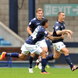 Scott McDonald's Thrilling Debut Goal for Millwall: A Jubilant Celebration with Team Mates at The Den (Millwall vs Blackpool, Sky Bet Championship)
