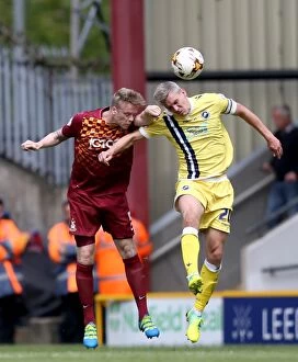 Images Dated 15th May 2016: Bradford City vs Millwall: Intense Aerial Battle Between Steve Morison