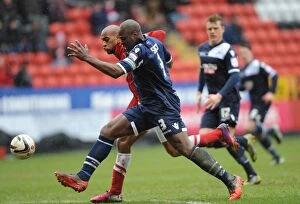 Images Dated 16th March 2013: Charlton Athletic vs. Millwall: Intense Rivalry in the Npower Championship - Haynes vs. Shittu