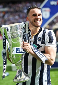 Millwall Celebrate Promotion to Sky Bet League One with Lee Gregory and the Trophy at Wembley Stadium