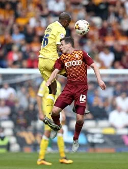 Images Dated 15th May 2016: Millwall vs Bradford City: Nadjim Abdou vs Josh Cullen - Intense Aerial Battle in the Sky Bet