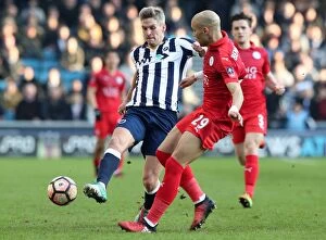 Images Dated 18th February 2017: Millwall vs Leicester City: FA Cup Fifth Round Clash - Steve Morison vs Yohan Benalouane Battle