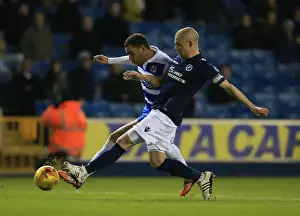 Football Full Length Prints: Millwall vs. Reading: Intense Battle Between Alan Dunne and Hal Robson-Kanu at The Den (Sky Bet Championship)
