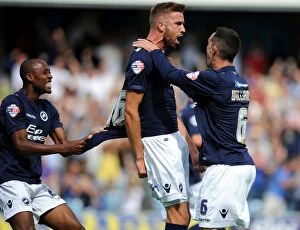 Images Dated 9th August 2014: Millwall's Beevers Scores Opener in Championship Clash vs Leeds United at The New Den