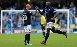 Millwall's Danny Shittu and Andy Wilkinson Celebrate Goal Against Cardiff City in Sky Bet Championship