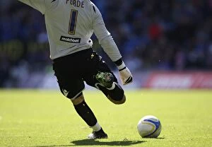 Images Dated 25th September 2010: Millwall's David Forde Kicks Off at Cardiff City Stadium, Championship 2010