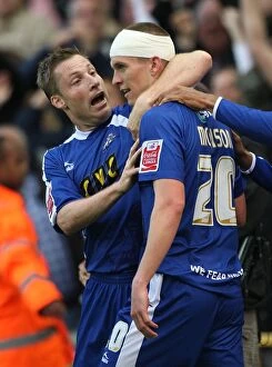 Images Dated 18th May 2010: Milwall vs Huddersfield Town: Steve Morison and Neil Harris Celebrate First Goal in Play-Off Semi